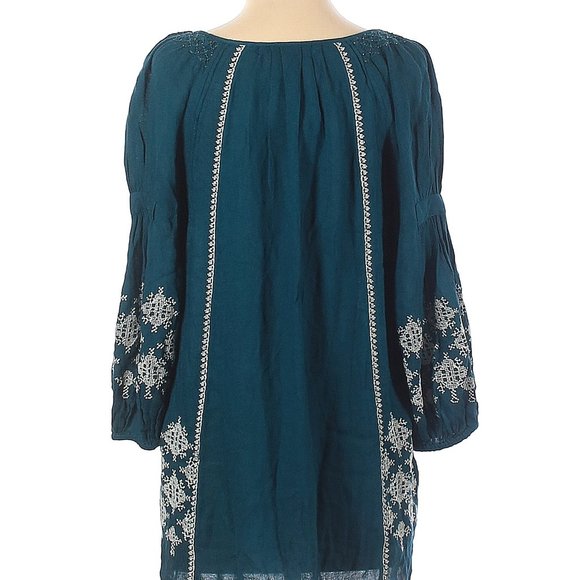 Anthropologie Floreat Teal Blue Bohemian Folklore Embroidered Blouse XS S NWOT - Picture 2 of 3